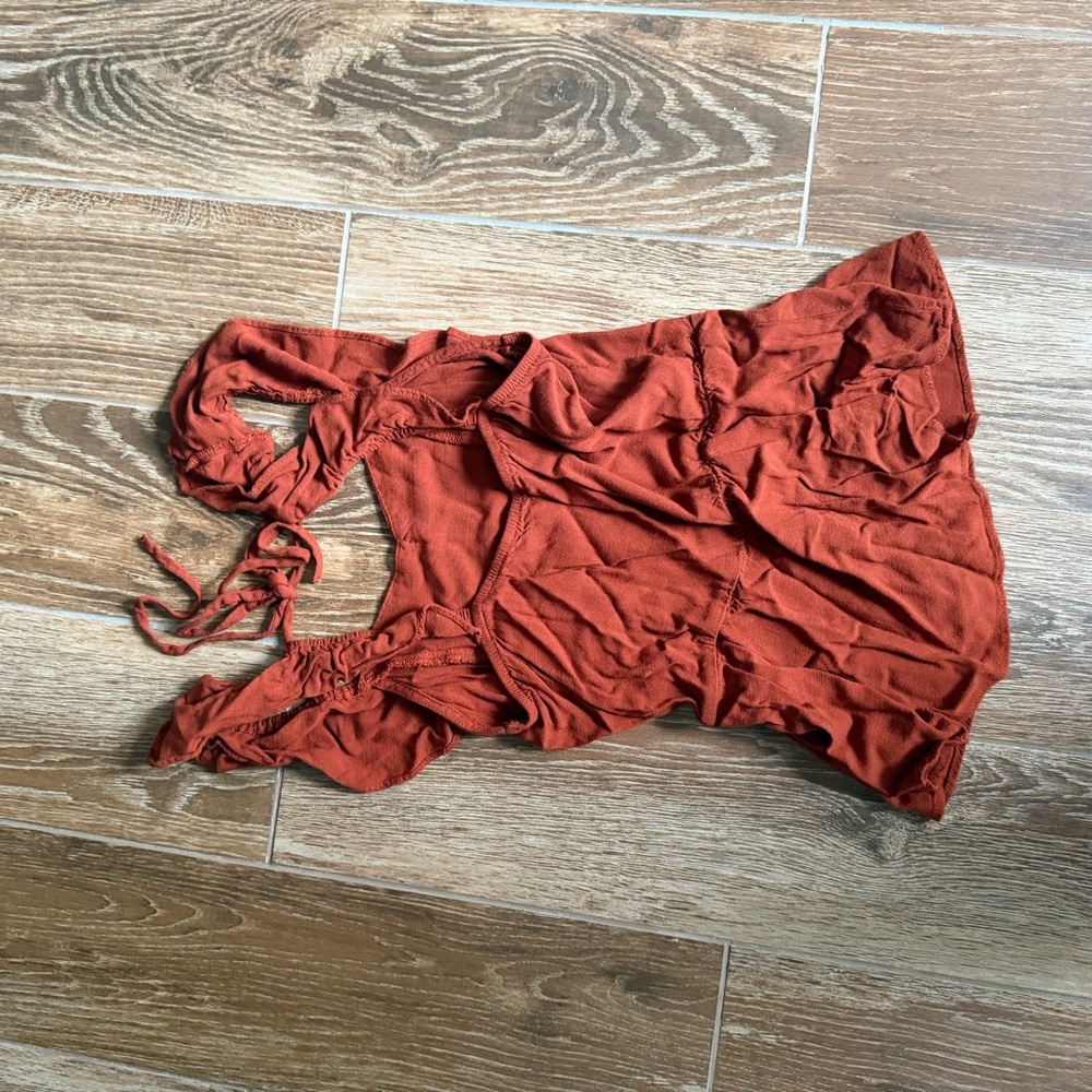 Moa Moa Rust Orange Ruffle Button Front Tank - Picture 2 of 3